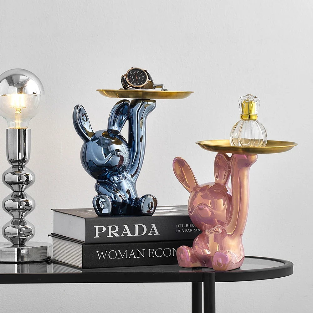 Modern Style Rabbit Ornaments Table Storage Tray Desktop Accessories Living Room Home Decoration Accessories Resin Figurines