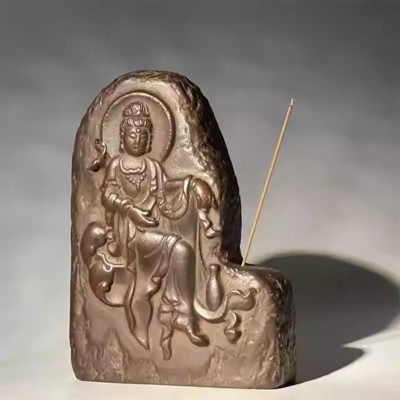 Retro Zen Relief Guanyin Bodhisattva Buddha statue Art ornaments Home decoration line incense socket Desk Ornaments Access...