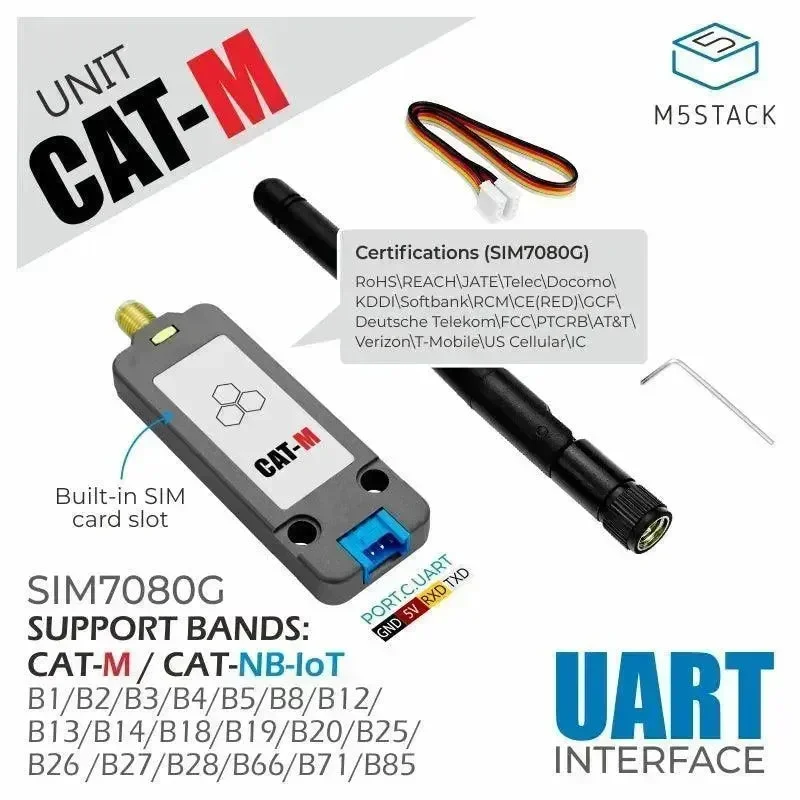 M5Stack SIM7080G CAT-M/NB-IoT-yksikkö