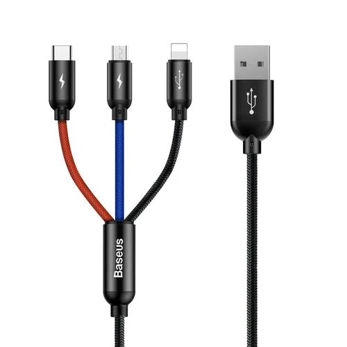 Baseus 3--1 USB- -kaapeli, 0,3 m, musta (micro USB, Lightning, USB-C)