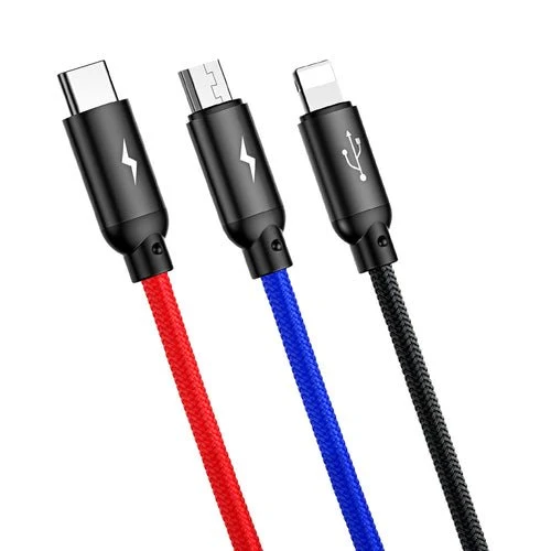 Baseus 3--1 USB- -kaapeli, 0,3 m, musta (micro USB, Lightning, USB-C)