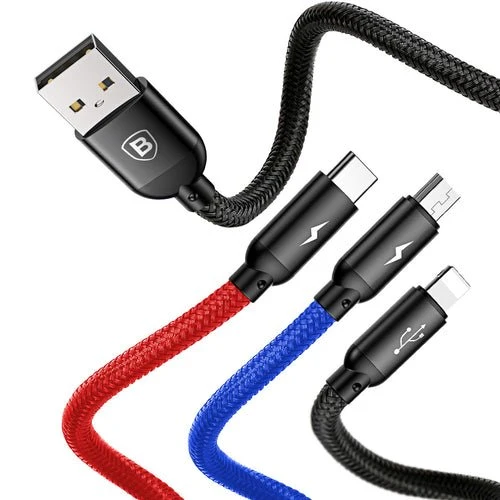 Baseus 3--1 USB- -kaapeli, 0,3 m, musta (micro USB, Lightning, USB-C)