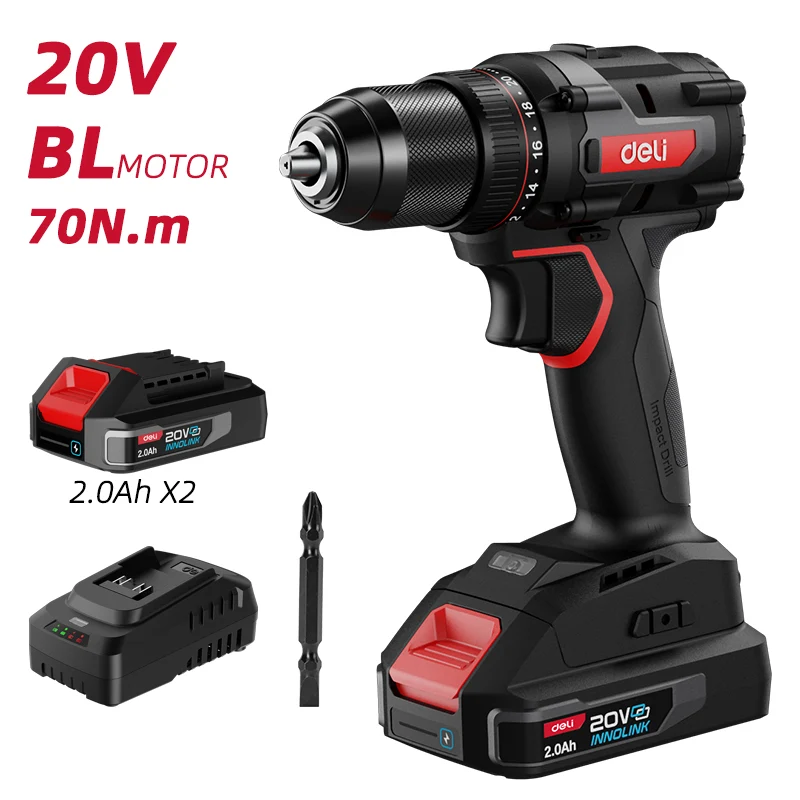 Deli Tools 20V akkuporakone 70Nm (sisältää 2*2,0Ah akut sekä laturin)