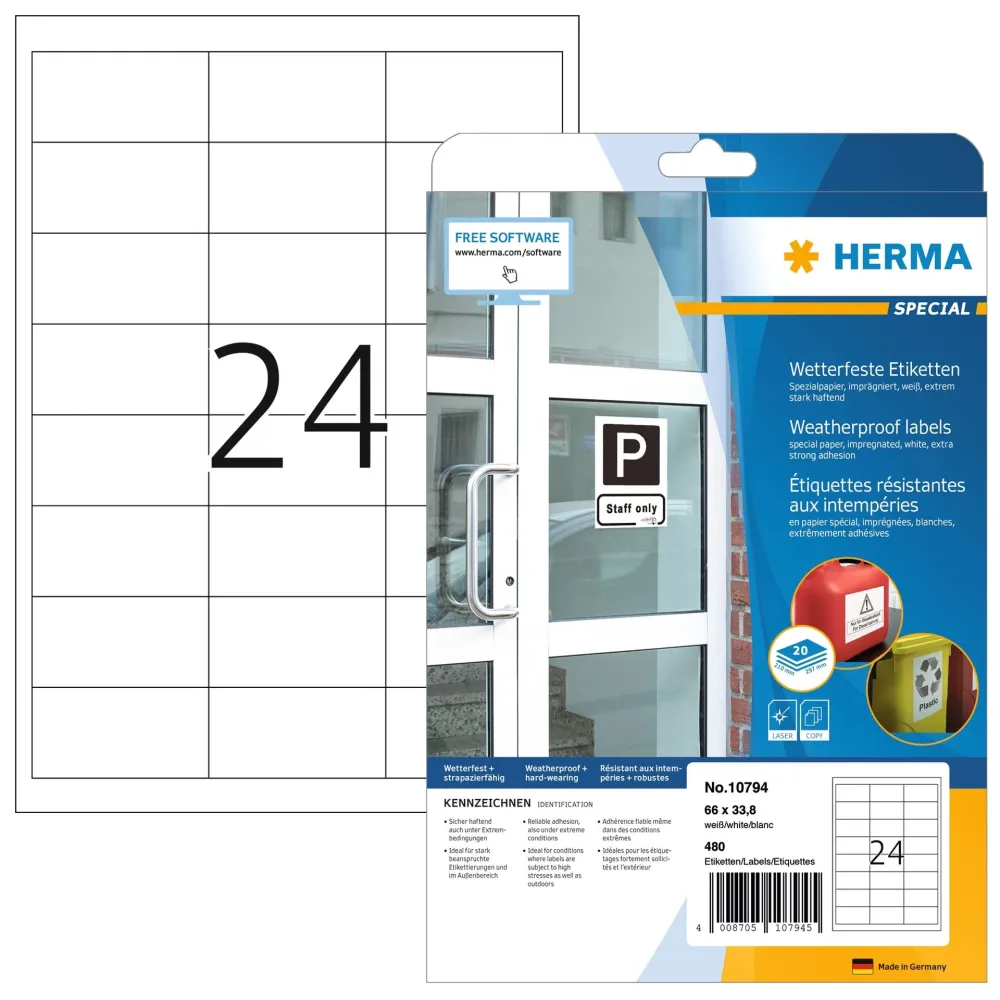 Herma säänkestävät Tarrat 66x33,8mm
