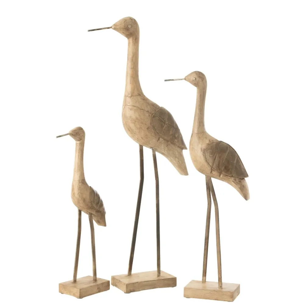J-Line Dekoration Vogel Mangoholz/Metall Beige/Schwarz Groß
