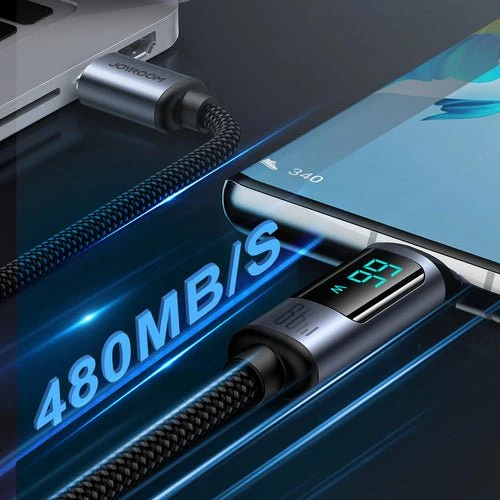 Joyroom A16 USB-C/ -kaapeli, 66 W, 1,2 m, LED-näyttö - Musta
