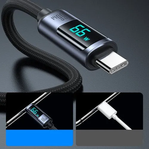 Joyroom A16 USB-C/ -kaapeli, 66 W, 1,2 m, LED-näyttö - Musta