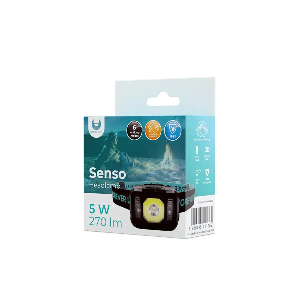 LED-otsalamppu Senso XP-E 3W + COB 3W anturilla 270lm 1200mAh Li-Pol