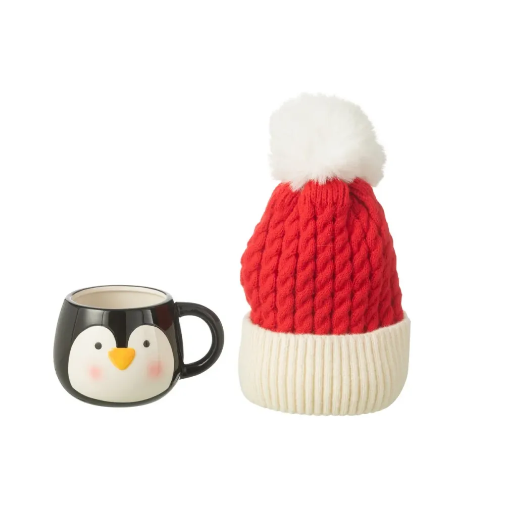 Tasche+Hut Pinguin Geschenkbox Keramikmischung