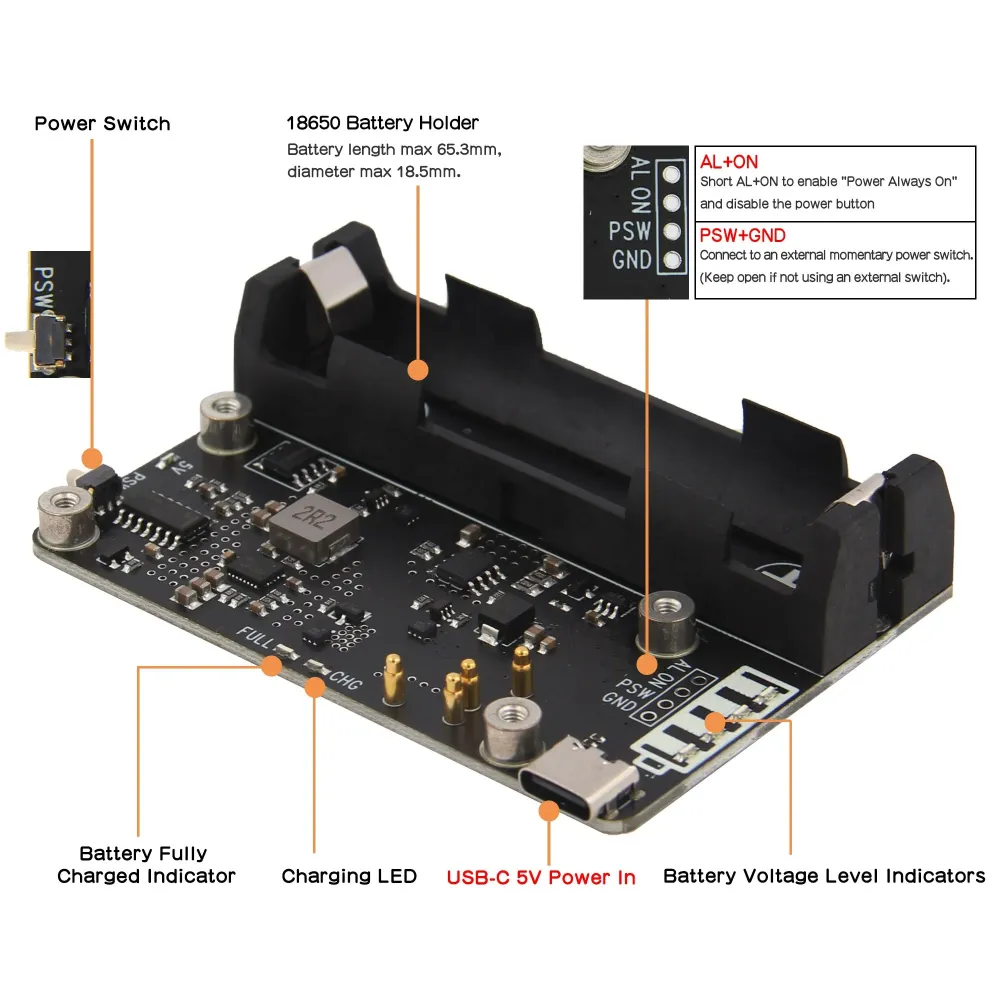 Geekworm X306 V1.5 18650 UPS-laajennuskortti RPi Zero 2W:lle