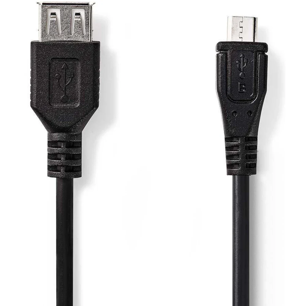 NEDIS USB Micro B han til USB hun – Sort, 20 cm