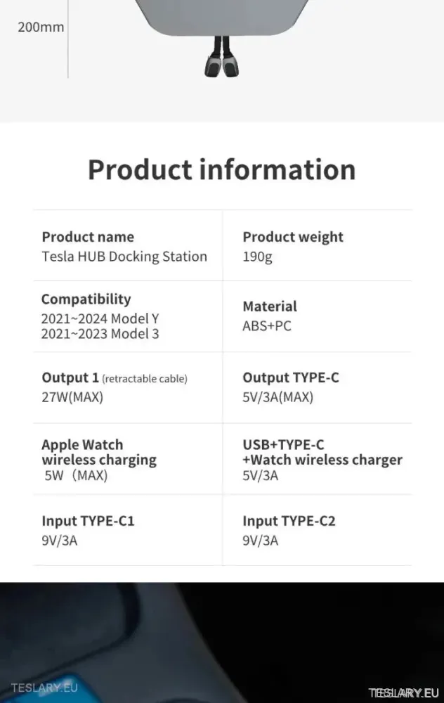 4 Port USB Smart Hub Tesla 3/y mukaan lukien Apple Watch -tuki