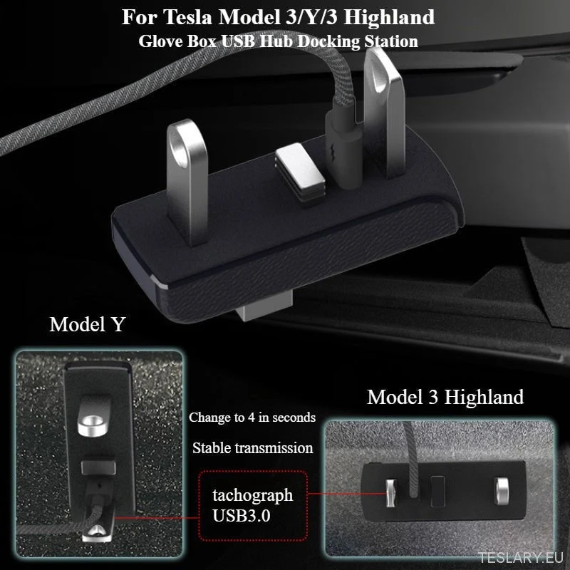 Tesla -malli 3/y hansikaslaatikko USB -napa ja telakointiasema (vain vasenkäynti)