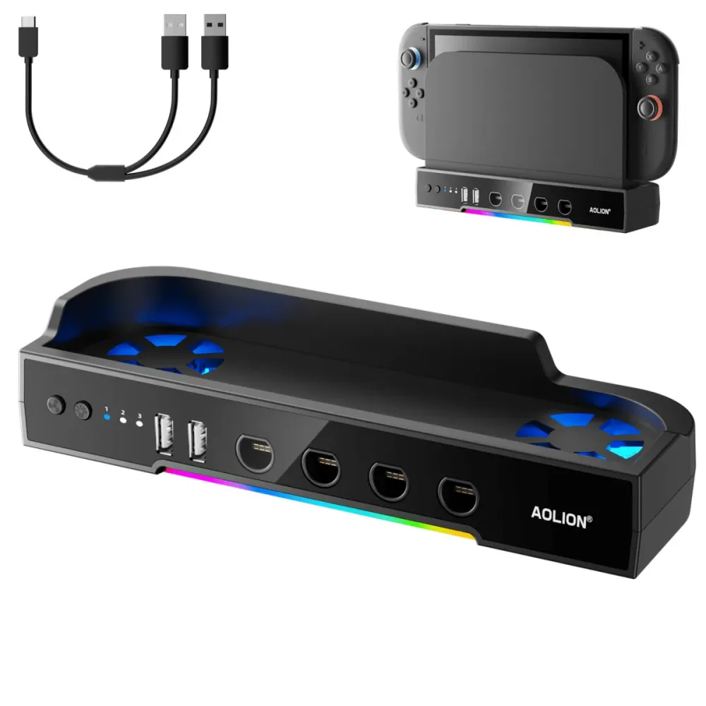 RGB-valaistu jäähdytysalusta, keskus ja pidike Nintendo Switch 2:lle