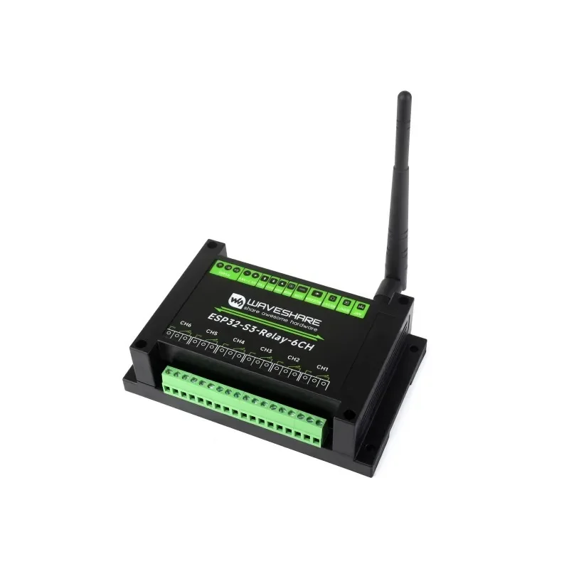 Waveshare ESP32‑S3 WiFi/BLE Rele 6CH | RS485 | DIN-kisko, erotettu